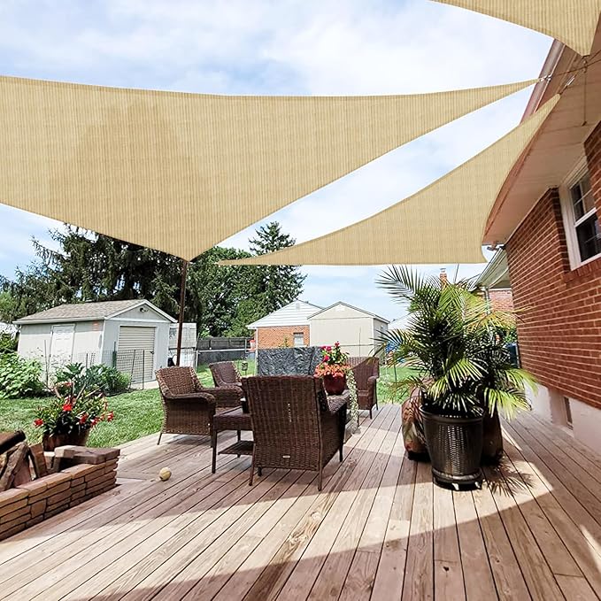 Patio Paradise 18' x 18' x 18' Sun Shade Sail Triangle Canopy Shade Cloth Fabric Sunlight Block Patio Pergola Cover HDPE Deck Awning for Outdoor Backyard Roof Shading, Sand