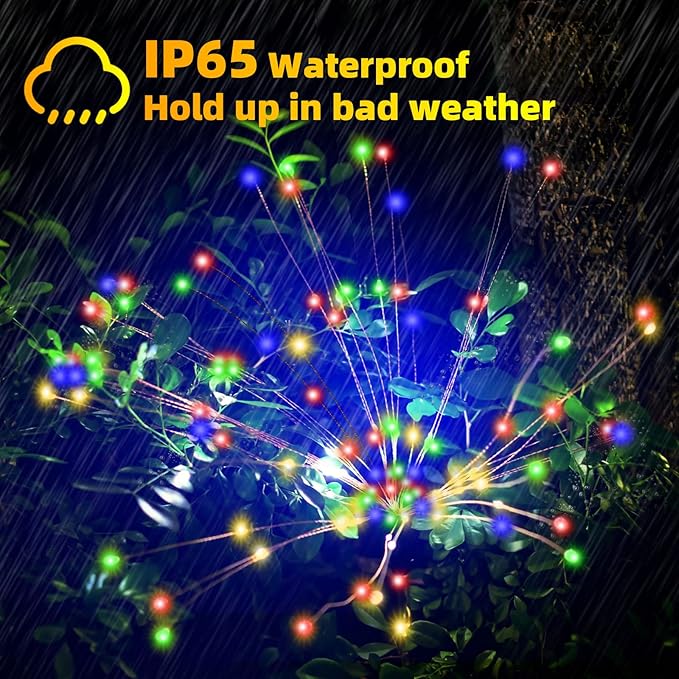 YOTOZU 2 PCS Solar Firework Light, Outdoor Solar Garden Decorative Lights 120 LED Powered 40 Copper Wires String DIY Landscape Light for Pathway (Multi-Color)