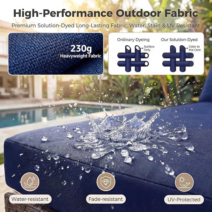 NICESOUL 8 Person Modern Deck Furniture Set, 29.3'' High Back Comfy Outdoor Sectional Sofa Set, Extra Large Wicker Patio Conversation Seating Sets for Terrace, Brown Rattan and Navy Blue Cushion
