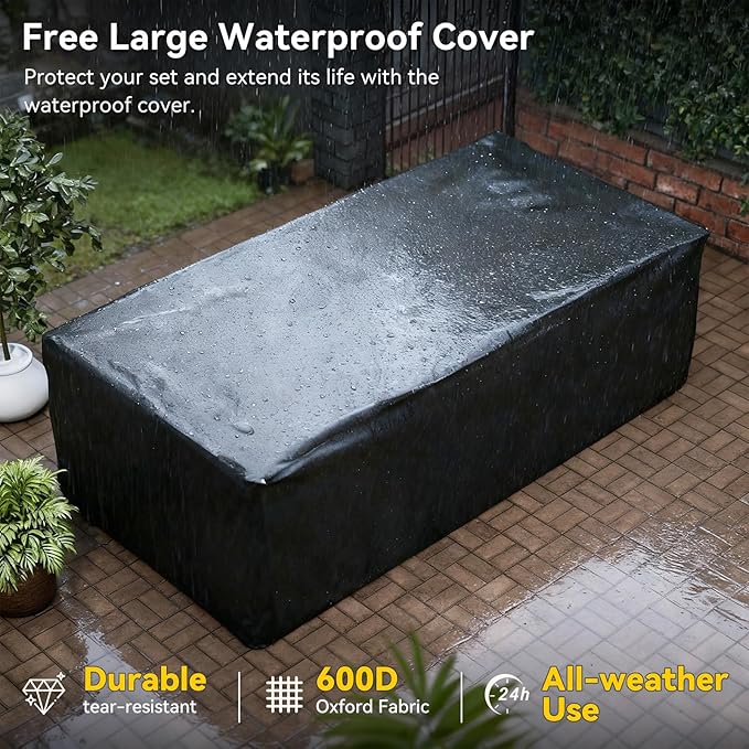 Aoxun Patio Furniture Set, 7 Piece Outdoor Sectional Sofas with Waterproof Cover, Wicker Rattan Outdoor Furniture Patio Conversation Set for Backyard, Garden Peacock Blue