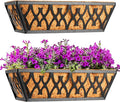 2 Pack 16 Inch Window Boxes Planters Railing Planter Box with Coco Liners Deck Railing Planter Boxes Balcony Hanging Flower Box for Outdoor Plants Garden Decor