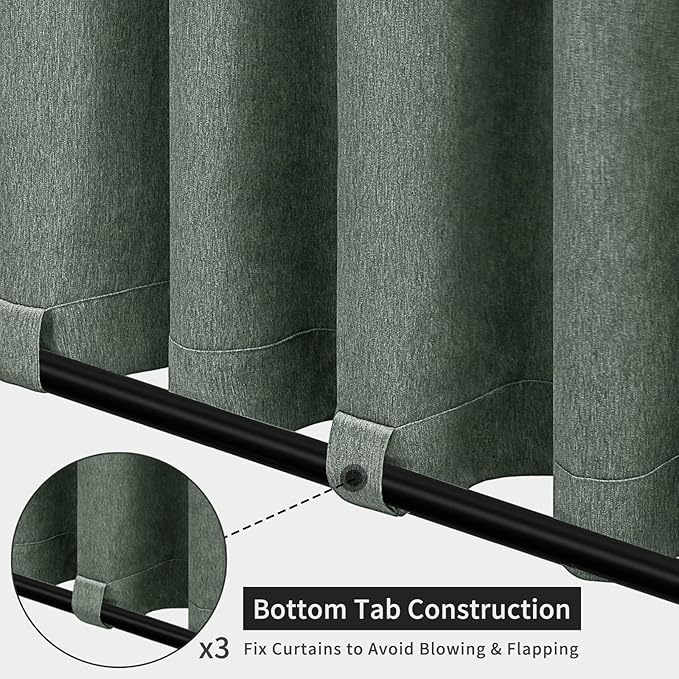 Easy-Going Linen Look Outdoor Curtains Waterproof Windproof Porch Curtains, Soft Thicken Outdoor Privacy Curtains for Patio, Gazebo, Grommet Top and Tab Bottom Drape, 1 Panel, 54x120 inch, Sage Green