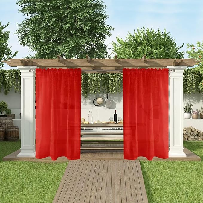 SpaceDresser Waterproof Outdoor Sheer Curtains for Patio - 2 Panels Rod Pocket Indoor Voile Sheer Curtain for Living Room,100W x 120L inch, Red