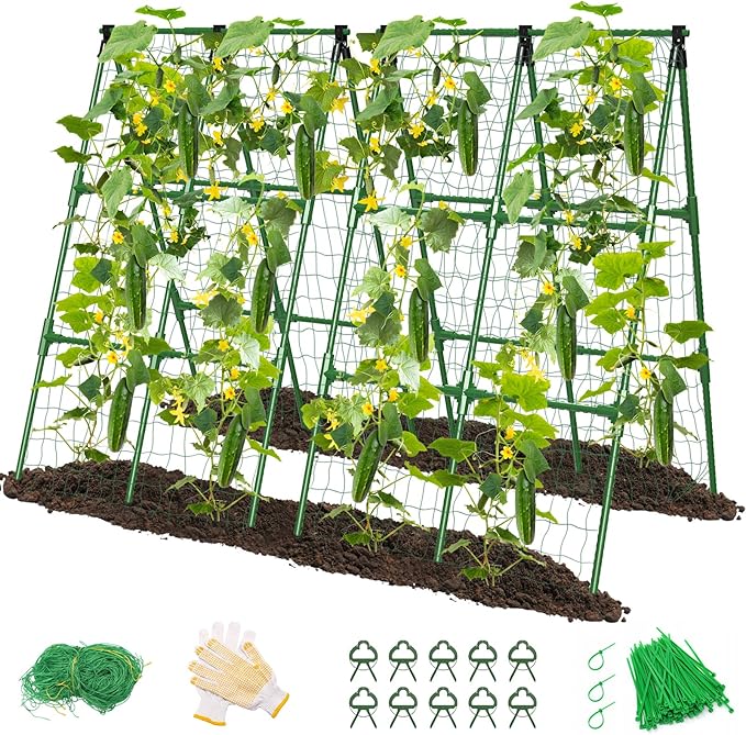 2 Pack Cucumber Trellis, Garden Trellis for Climbing Plants Outdoor, A-Frame Cucumber Trellis for Raised Bed, Plant Grow Support for Tomato, Squash, Vegetable, Flower(33"x47"x2Pcs)