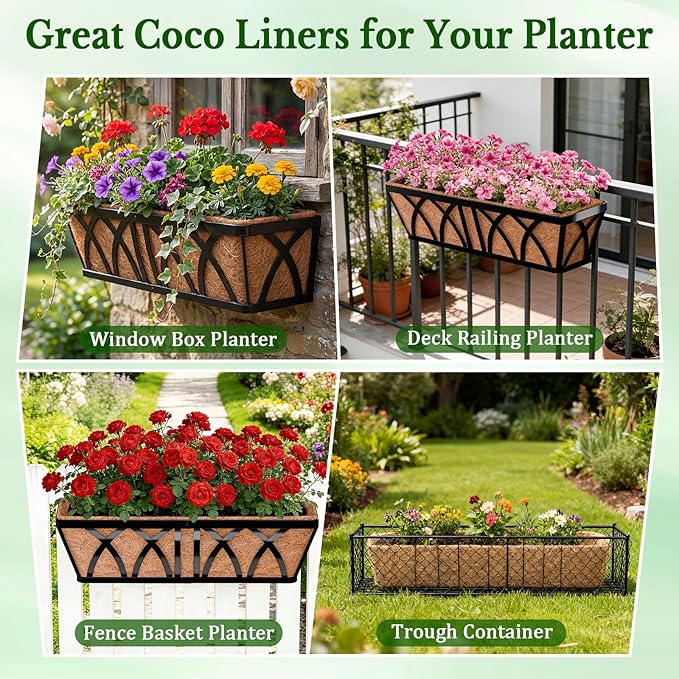 Halatool 2 Pack 48 Inch Window Box Liners Pre-Formed Coconut Fiber Planter Liner 100% Natural Coco Fiber Liners for Planters Hanging Basket Balcony Railing and Porch