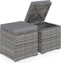 RELAX4LIFE Wicker Outdoor Storage Ottoman - 2-Piece Rattan Footstool w/Removable Cushion, Multipurpose Footrest Foot Stool Seating, Set of 2 Outdoor Ottomans for Patio Deck (Mix Grey-Grey)
