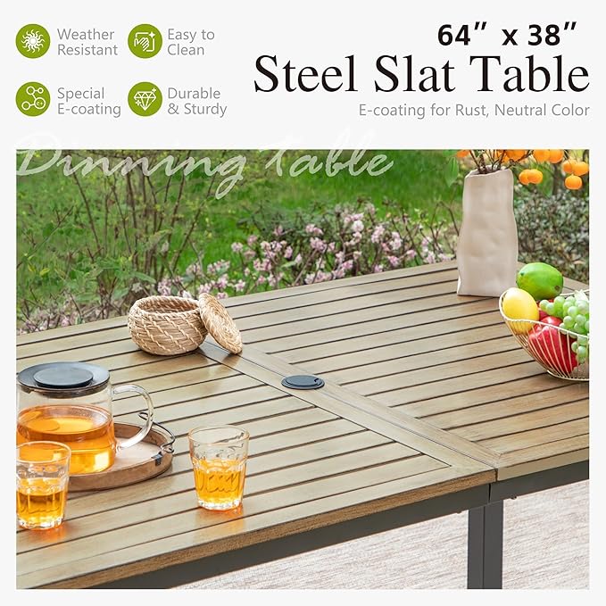 Sophia & William Outdoor Patio Dining Set for 6 | Outdoor Table and Chairs | Removable Seat Cushions | 4 Fixed Chairs | 2 Swivel Patio Dining Chairs | 64" Metal Tabletop with Wood Texture