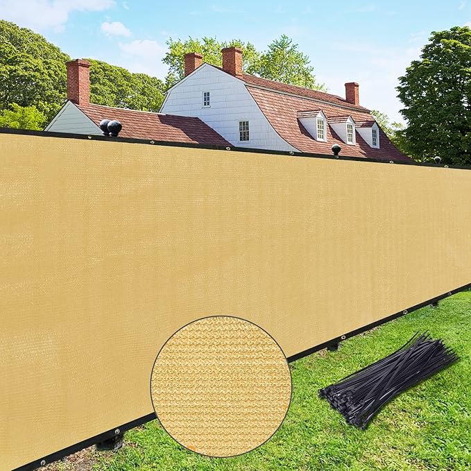 UPGRADE Privacy Fence Screen 5'x17' Sand Outdoor 90% Visibility Blockage 170 GSM Mesh Shade Cover Panels for Backyard,Balcony,Home Decoration with Zip Ties,Customized Avaliable