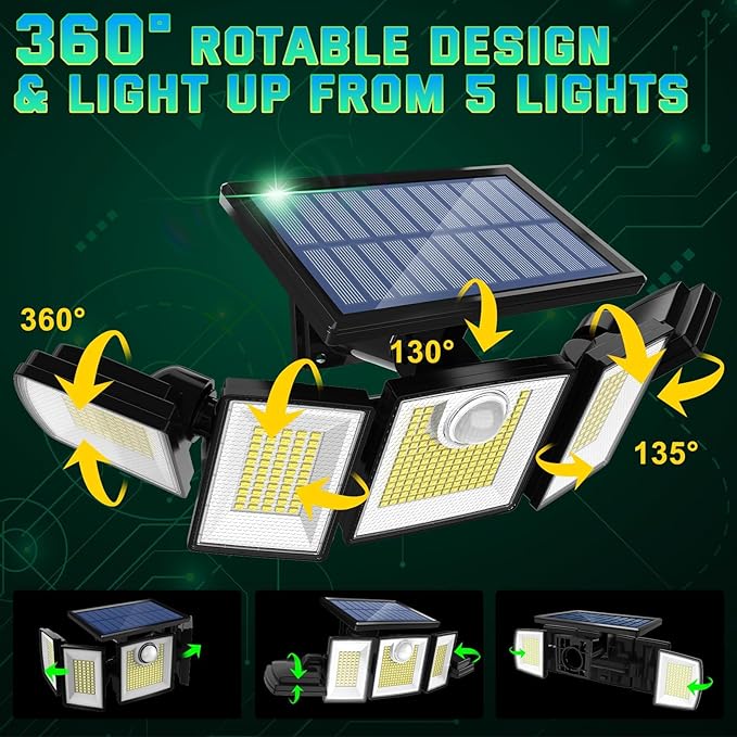 Solar Lights Outdoor Waterproof Motion Sensor - 416 LEDs 3000 Lumens Super Bright 3 Brightness 3 Modes 2400mAh 360° Illumination 32ft Solar Flood Security Light for Outside (‎With Remote Control, 1)