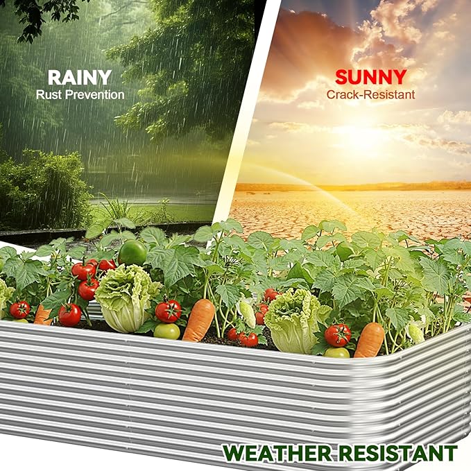 2 Pack Tall 8x3FT Corrugated Galvanized Steel Raised Garden Bed Outdoor, Metal Above Ground Garden Bed for Vegetables and Flowers, Raised Beds for Gardening-8x3x1.5FT