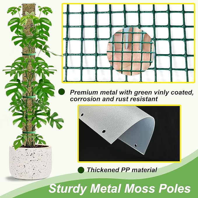 60" Metal Moss Pole, D Shape Sphagnum Moss Pole, Moss Poles for Climbing Plants, Monstera, Indoor Climbing Plants (4Pcs 60")