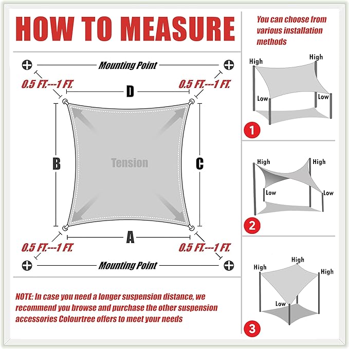 ColourTree TAPR1616 Custom Size 15' x 18' Grey Sun Shade Sail Canopy UV Block UPF50 Rectangle - Commercial Standard Heavy Duty - 190 GSM - 3 Years Warranty