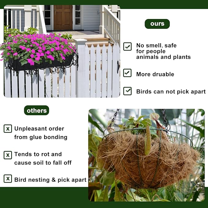 4PCS 24Inch Rectangle Window Box Liner Felt Planter Basket Liner Insert Black Plant Container Liners Non Woven Fabric Liner for Garden Fence Wall Railing Hanging Flower Pot - Avoid Bird Nesting