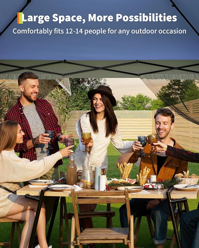 Canopy Tent 13x13 ft, Pop Up Gazebo One-Push Setup with 4 SandBags for Backyard Parties and BBQs, Mosquito Netting & Height Adjustable - Navy Blue