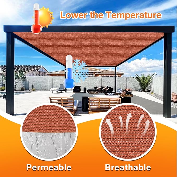 Artpuch 90% Sun Shade Cloth, 8 x 18 FT Pergola Shade Cover Canopy with Grommets, Sun Screen Fabric Tarp for Patio, Outdoor, Garden, Backyard, Rust Red