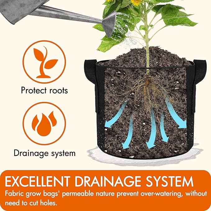 Gardzen 6-Pack 20 Gallon Grow Bags, Aeration Fabric Pots with Handles, Heavy Duty Cloth Pots for Plants