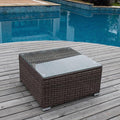 COSIEST Outdoor Furniture Brown Wicker Glass-Top Coffee Table for Expanding Sectional Sofa Set for Garden, Pool, Backyard