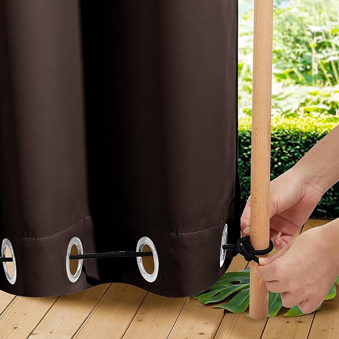 NICETOWN 2 Panels Outdoor Curtains for Patio Waterproof & Windproof, Thermal Insulated Top & Bottom Grommet & Back Tab Sun Blocking Outdoor Drapes with Fixed Rope for Gazebo, Toffee Brown, W66 x L90