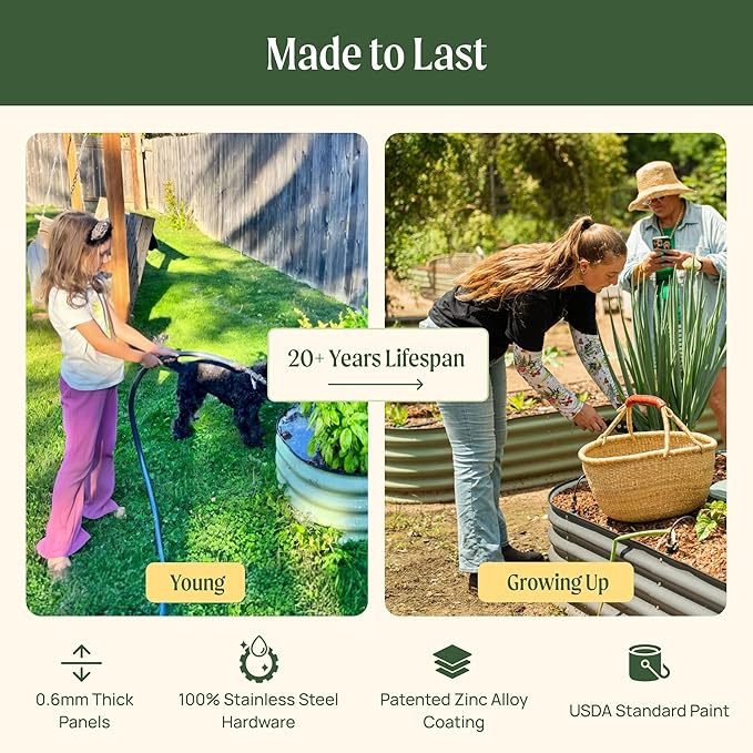 32" Extra Tall Raised Garden Bed Kits, 3.5 x 5 x 2.7ft Raised Planter Box Outdoor, 2 x 6.5 x 2.7ft Deep Root 6 in 1 Modular Metal Raised Beds for Gardening Vegetables Flowers Fruits - Olive Green