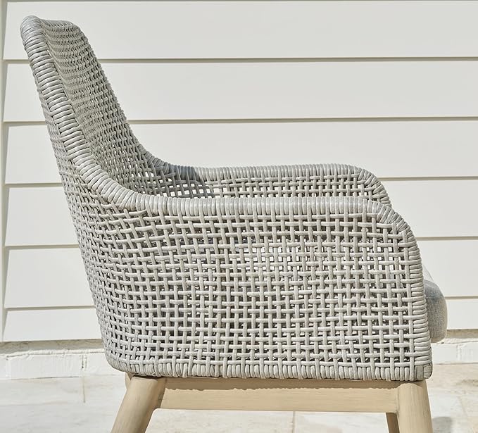 Signature Design by Ashley Seton Creek Cottage Nuvella Weather Resistant Fabric Outdoor Dining Arm Chair with Cushion, Set of 2, Light Brown & Light Gray