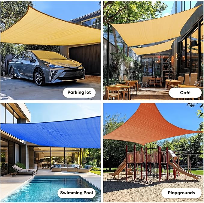 Quictent 20X20FT 185G HDPE Square Sun Shade Sail Canopy 98% UV Block Outdoor Patio Garden with Hardware Kit (Brown)