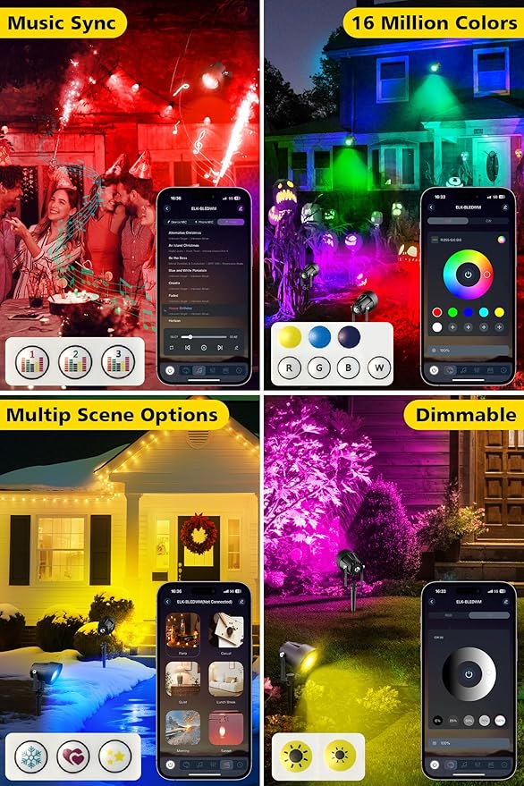 T-SUN Smart Color Changing Landscape Lights, RGBW Spotlights Outdoor with App & Remote, Music Sync, DIY Scenes, Timing, Dimmable Waterproof Spot Light for Yard Garden Tree Decoration, 6 Pack