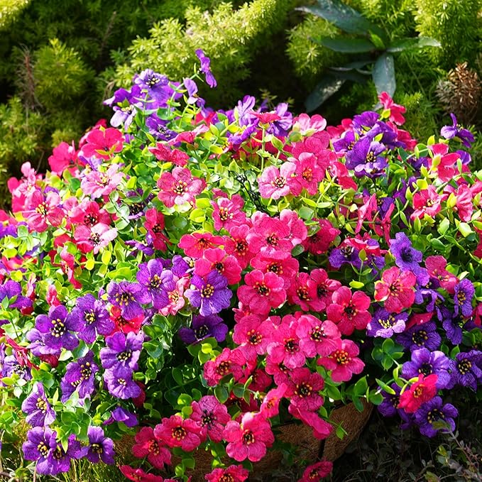 Artificial Flowers for Outdoor, UV Resistant Fake Silk Flowers, Realistic Faux Plants for Outside Indoor Porch Patio Window Box Planter Home Decor (20, Rosy)