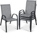 MAMIZO Patio Dining Chairs, Stackable All Weather Teslin Chair, Heavy Duty Outdoor Breathable Chairs Set, w/Armrests, Upgraded Chair FeetW/Strenthened Iron Spacers, 330 LBS (4, Grey)