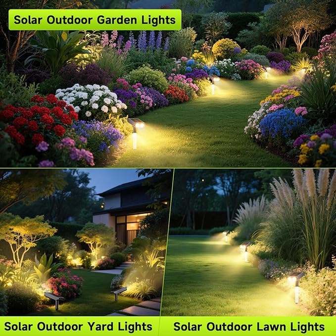 Solar Spotlights Outdoor Waterproof- 2 IN 1 Solar Spot Lights Outdoor with 2 Lighting Modes & PC Light Guide Column for Garden Yard Pathway | Warm Yellow 3000k Spotlights | IP65 Waterproof | 4 Pack