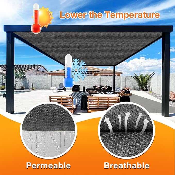 Artpuch Outdoor Pergola Shade Cover 15x19 FT Sun Shade Cloth with Grommets Dark Grey 90% UV Protection Canopy Patio Privacy Screen (Customized Available)