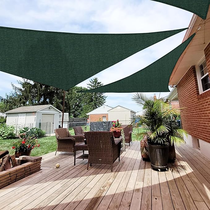 Patio Paradise 11' x 11' x 11' Sun Shade Sail Triangle Canopy Shade Cloth Fabric Sunlight Block Patio Pergola Cover HDPE Deck Awning for Outdoor Backyard Roof Shading, Green