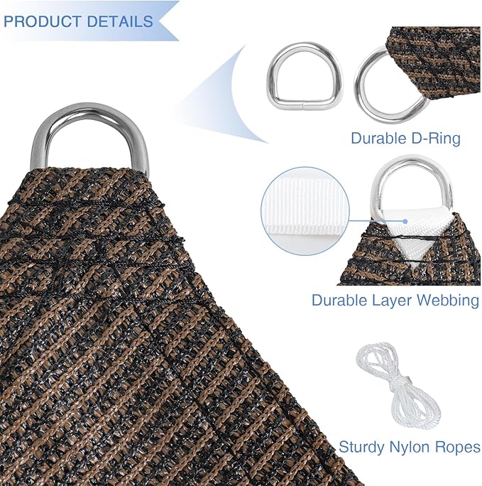 E&K Sunrise 8' x 8' x 8' Sun Shade Sail Triangle Canopy Shade Cover UV Block for Patio Backyard Garden Outdoor (Brown)