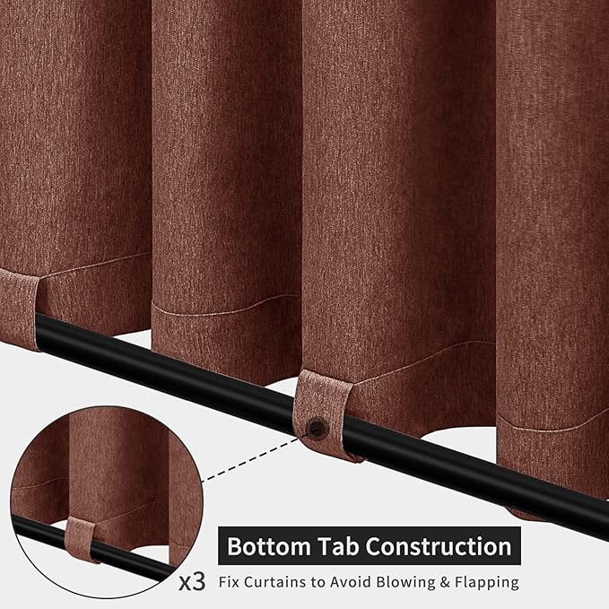 Easy-Going Linen Look Outdoor Curtains Waterproof Windproof Porch Curtains, Soft Thicken Outdoor Privacy Curtains for Patio, Gazebo, Grommet Top and Tab Bottom Drape, 1 Panel, 54x120 inch, Terra Red