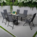 Kozyard 7 Piece Outdoor Patio Dining Set for 6 Person, 6 Pack Foldable Deck Chairs, 43"- 86" Villa Expandable Patio Dining Table Adjustable for Backyard, Porch, Deck, Garden