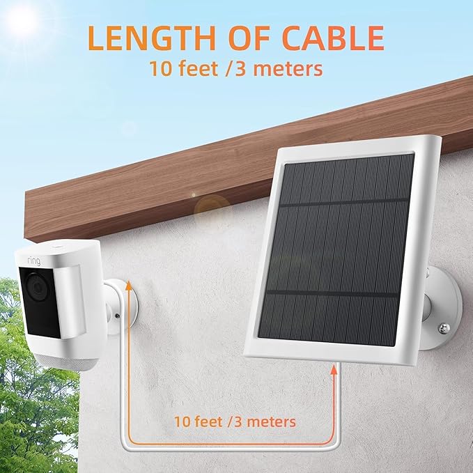 IP65 Solar Panel for Rings Camera White 3pack 4W Solar Charger Compatible with Rings Spotlight &Stick Up Outdoor Cam Battery, 10ft Long Cable with USB-C to Ring Barrel Plug Adapter