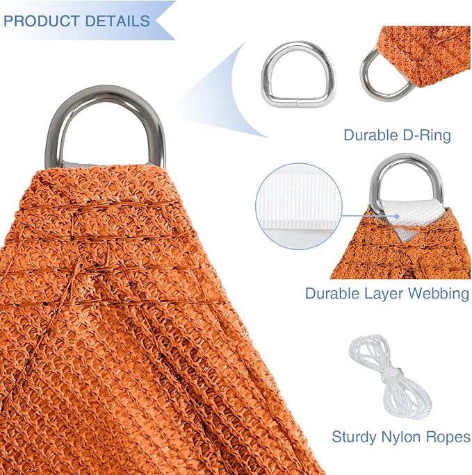 E&K Sunrise 24' x 24' x 24' Sun Shade Sail Triangle Canopy Shade Cover UV Block for Patio Backyard Garden Outdoor (Orange)