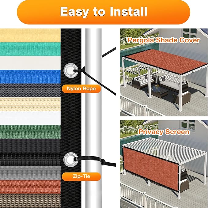 Artpuch 90% Sun Shade Cloth, 10 x 18 FT Pergola Shade Cover Canopy with Grommets, Sun Screen Fabric Tarp for Patio, Outdoor, Garden, Backyard, Rust Red
