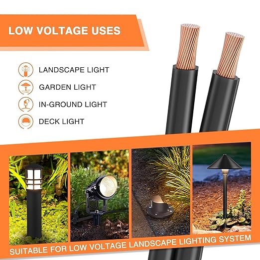 SUNVIE 14/2 Low Voltage Landscape Lighting Wire 250FT with Spool Outdoor Landscape Cable 14 Gauge 2 Conductors Low Voltage Wire for Landscaping Lights, ETL Listed, Pure Copper, Outdoor Direct Burial