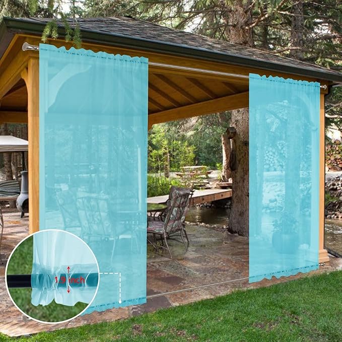 SpaceDresser Waterproof Outdoor Sheer Curtains for Patio - 2 Panels Rod Pocket Indoor Voile Sheer Curtain for Living Room,52W x 96L inch, Aqua