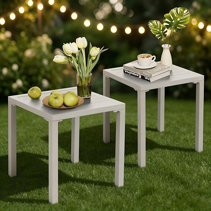 Crestlive Products Aluminum Outdoor Side Table Set of 2, Pool Lounge Chair Side Table, Weather Resistant Small Square Coffee End Table for Patio, Yard, Garden, Porch, Deck, Outdoor