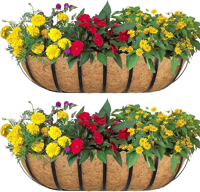 2pack 30-inch Window Sill Window Railing Planters with Cocoa Liner for Outdoor Balconies, Porches, Fences, Patio Railings
