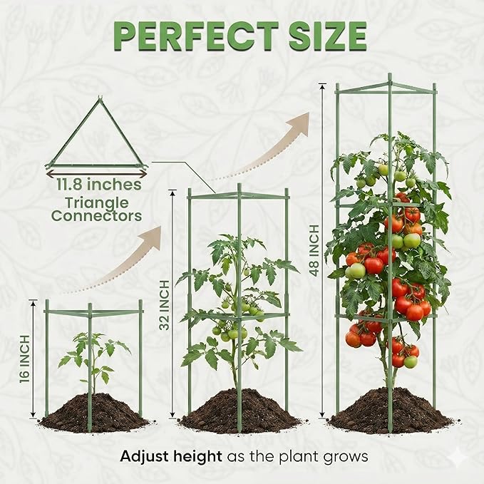 Tomato Cage - Large Trellis Stakes and Plant Support Structures for Vegetables and Climbing Plants - Tall Tomato Cages for Garden, Pots, Raised Garden Bed Outdoor Supplies (1 Pack - Up to 48")