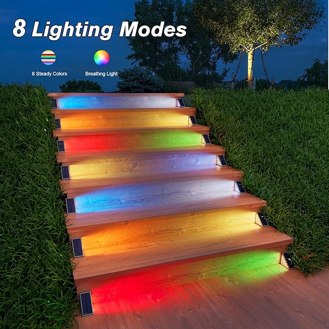 VOLISUN Solar Stair Lights 6 Pack, 7 Fixed Colors, Solar Step Lights Outdoor Waterproof IP67, LED Outdoor Step Light, Deck Light Outdoor Decor for Garden Stair, Front Step, Porch and Patio