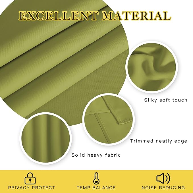 NICETOWN Patio Blackout Curtain Panels - Extra Wide Sliding Door Thermal Insulated Drape, Privacy Room Divider Curtain for Bedroom Office (Fresh Green, 66 x 118 Inch Long)