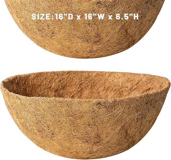 4 Pack 16 Inch Natural Coconut Fiber Liners for Hanging Planter Round Coco Replacement Liner for Flower Baskets Bowl Planters Coco Coir Pots for Outdoor Garden Plants