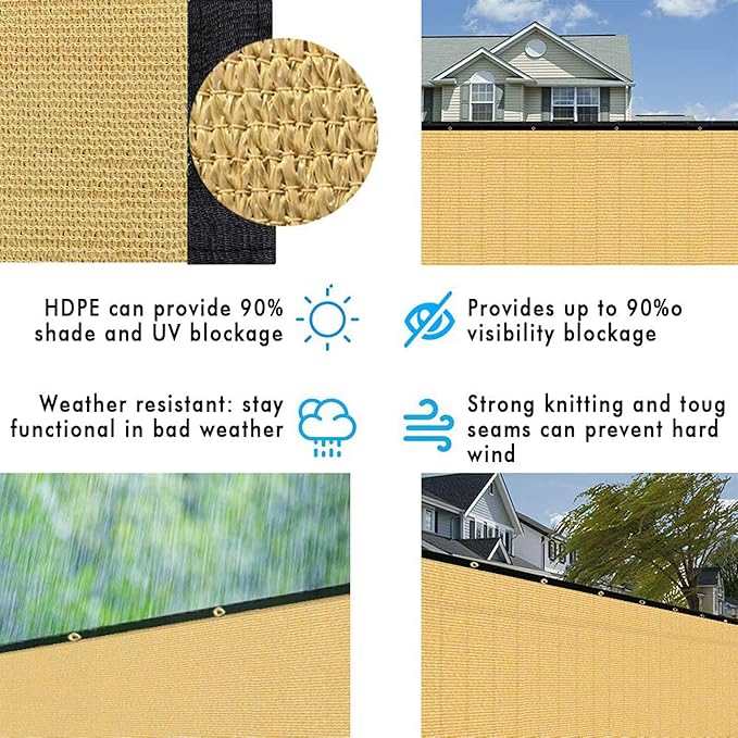 UPGRADE Privacy Fence Screen 4'x26' Sand Outdoor 90% Visibility Blockage 170 GSM Mesh Shade Cover Panels for Backyard,Balcony,Home Decoration with Zip Ties,Customized Avaliable