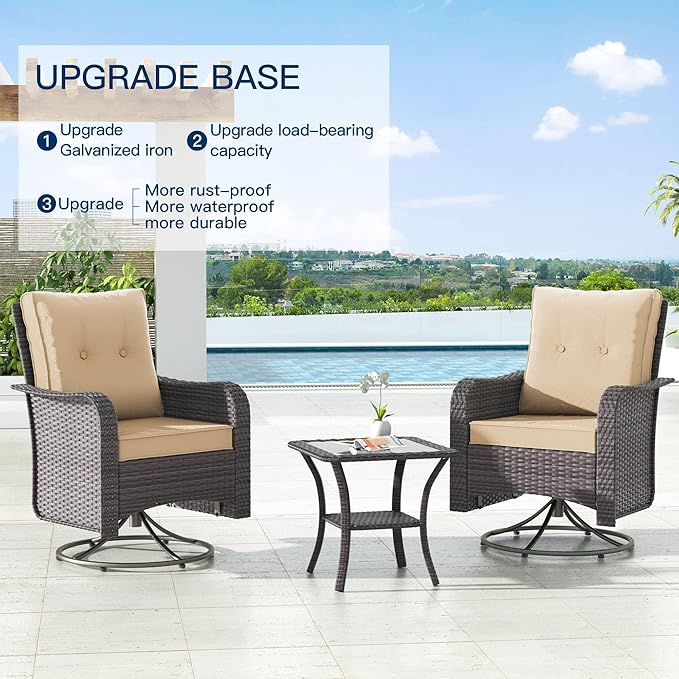 Kullavik 11 Pieces Outdoor Patio Furniture Set,PE Wicker Rattan Sectional Sofa Patio Conversation Sets with 43" 55000BTU Gas Propane Fire Pit Table,Swivel Rocking Chairs Set,Sand