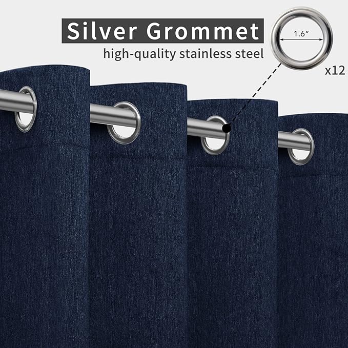 Easy-Going Linen Look Outdoor Curtains Waterproof Windproof Porch Curtains, Soft Thicken Outdoor Privacy Curtains for Patio, Gazebo, Grommet Top and Tab Bottom Drape, 1 Panel, 110x108 inch, Navy