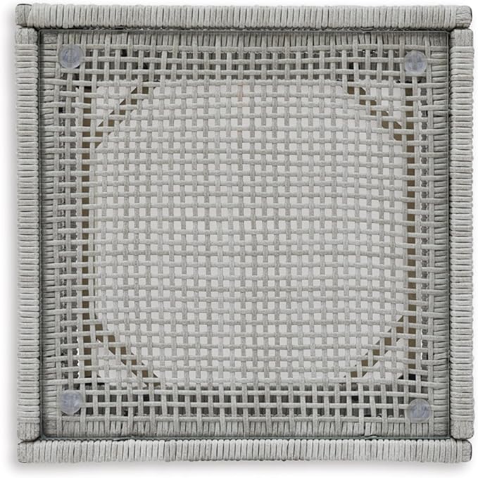 Signature Design by Ashley Seton Creek Contemporary Chic Outdoor All-Weather Resin Wicker End Table with Tempered Glass Tabletop, Gray & Light Brown