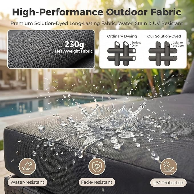 NICESOUL 11 Piece Patio Furniture Set with Fire Pit Natural Gas/Propane, 29.3'' High Back Outdoor Sectional with Lounger & Fire Pit, Large Deep Rattan Sofa Set for Garden Backyard, Gray